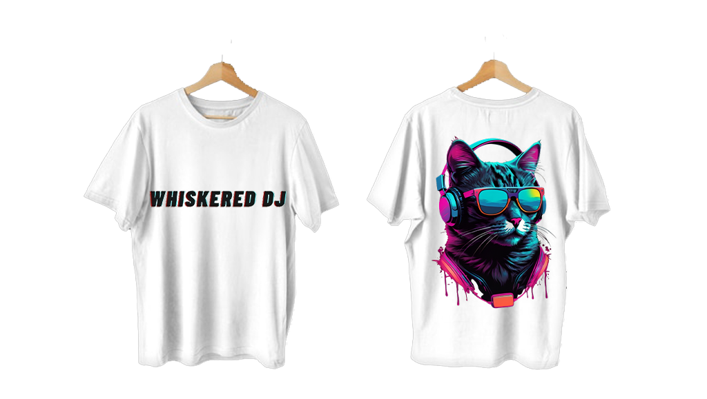 Unisex Whiskered DJ Cat Print T-shirt